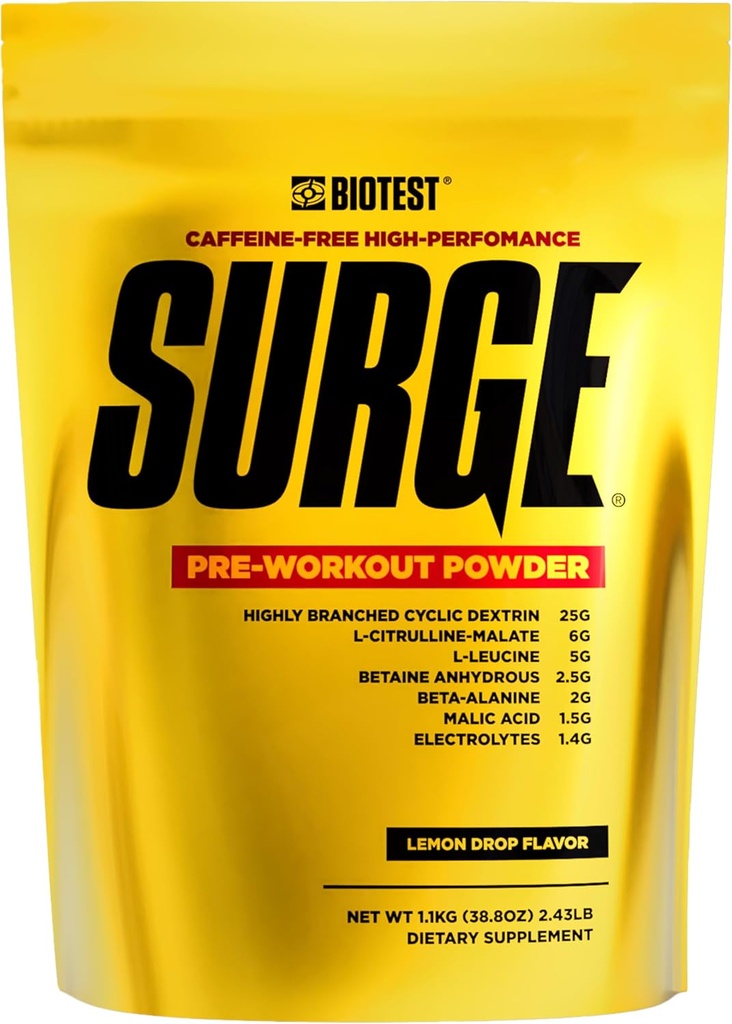 Surge Pre-Workout Powderl - 25 g Highly Branched Cyclic Dextrin, 6,5 g Citruline Malate, 5 g L-Leucine, 2,5 g Betaine Anhydrous, 2 g Beta-Alanine, 1,4 g Electrolyte Blend - 1,1 Kg
