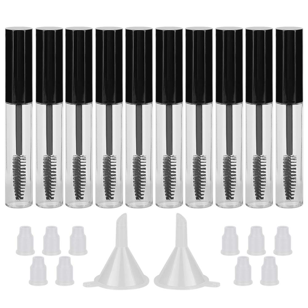 GTER 10PCS 10ML prázdna Mascara Tube fľaša s očné misky, Gumové vložky a mazadlá Set pre olej Castor / Growth Oil, DIY Cream Container s viečkom, čierna