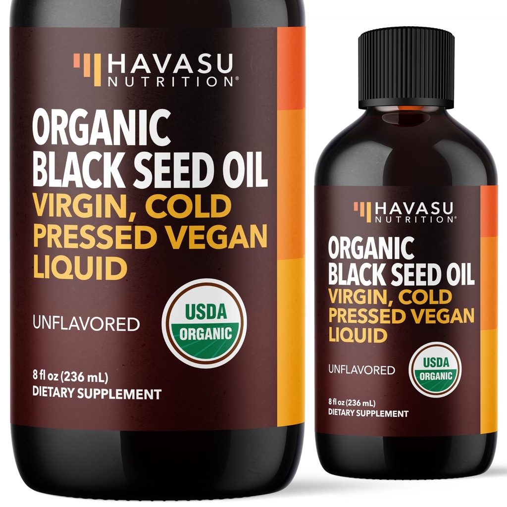 Organické Black Seed Oil Cold Pressed Liquid - Black Cumin Supplement for Immune System Function, Tráviaca podpora, Vlasy Výživa a celkové zdravie - 8 Fl Oz - Neochutené, non-GMO, Vegan