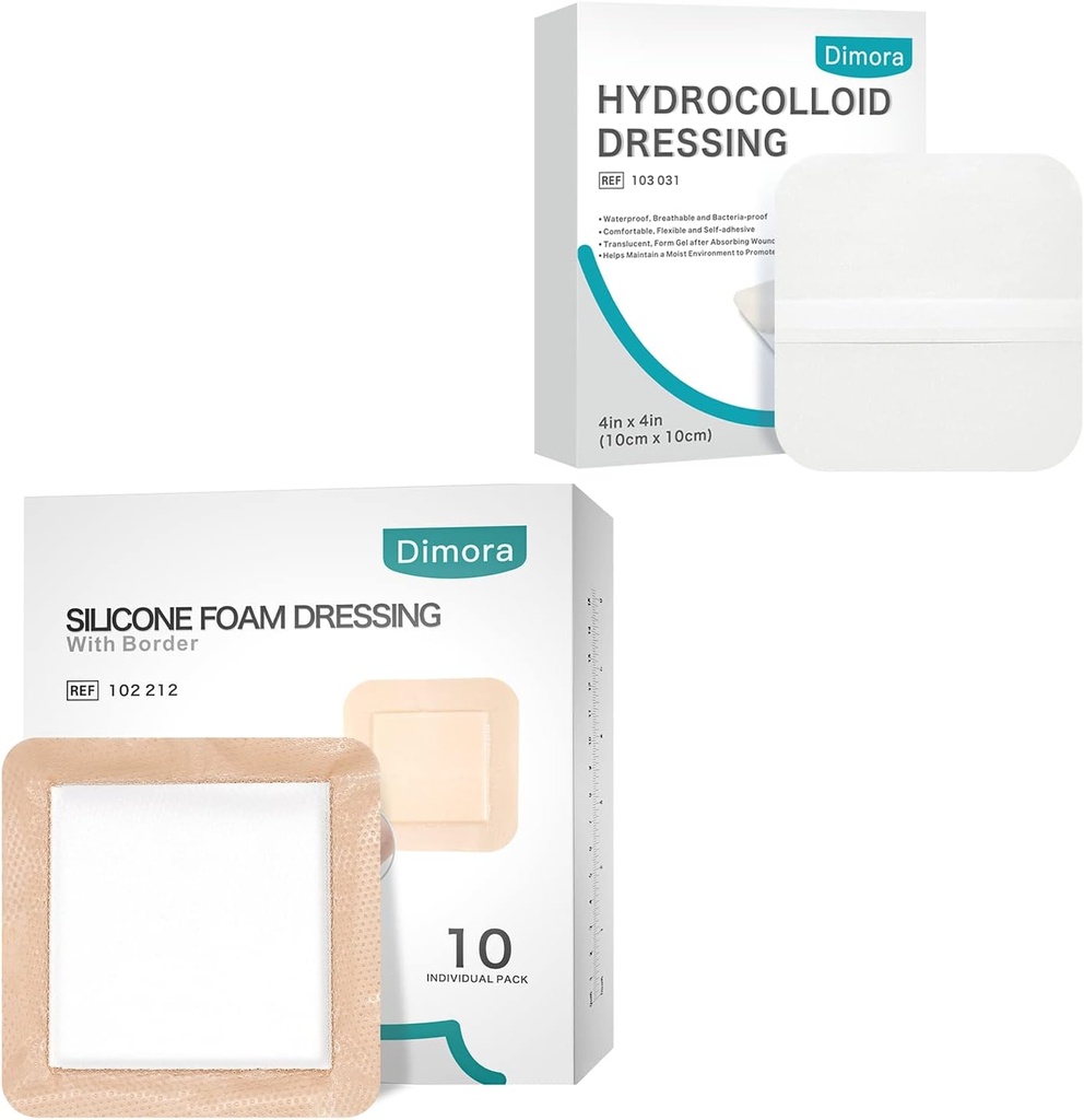 Dimora Hydrokoloidná rana Obväzovanie10 Balenie 0,3 mm + Silikónová pena Obliekanie s Border Adhesive 6"x6" 10 Balenie