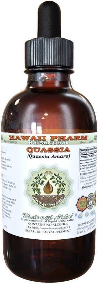 Kvassia Liquid Extract bez obsahu alkoholu, Quassia (Quassia Amara) Sušená kôra Glycerit Natural Herbal Supplement, Hawaii Pharm, USA 2 fl.oz