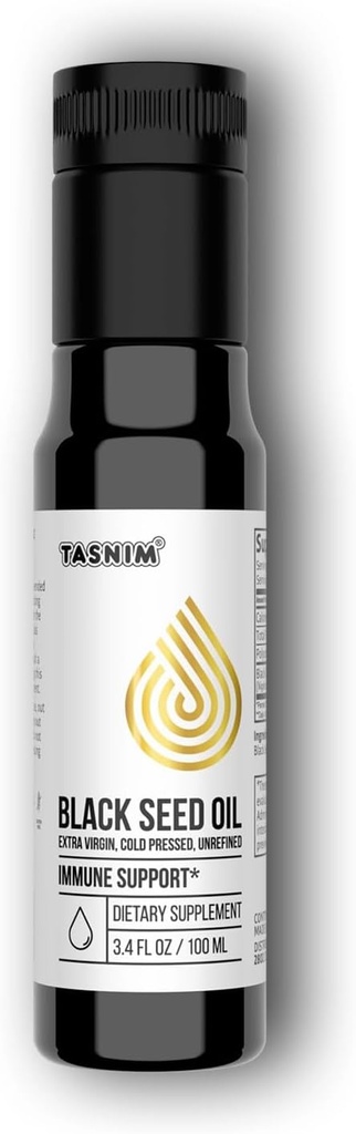 100% etiópsky olej z čiernych semien 3,4 Fl Oz - olej z čiernych semien na imunitnú podporu so studeným lisovaním, vysoká potencia 5,7% - 21% tymochinónová koža, vlasy a Overll Health - nerafinovaný čierny olej zo semien rasce - bez lepidla