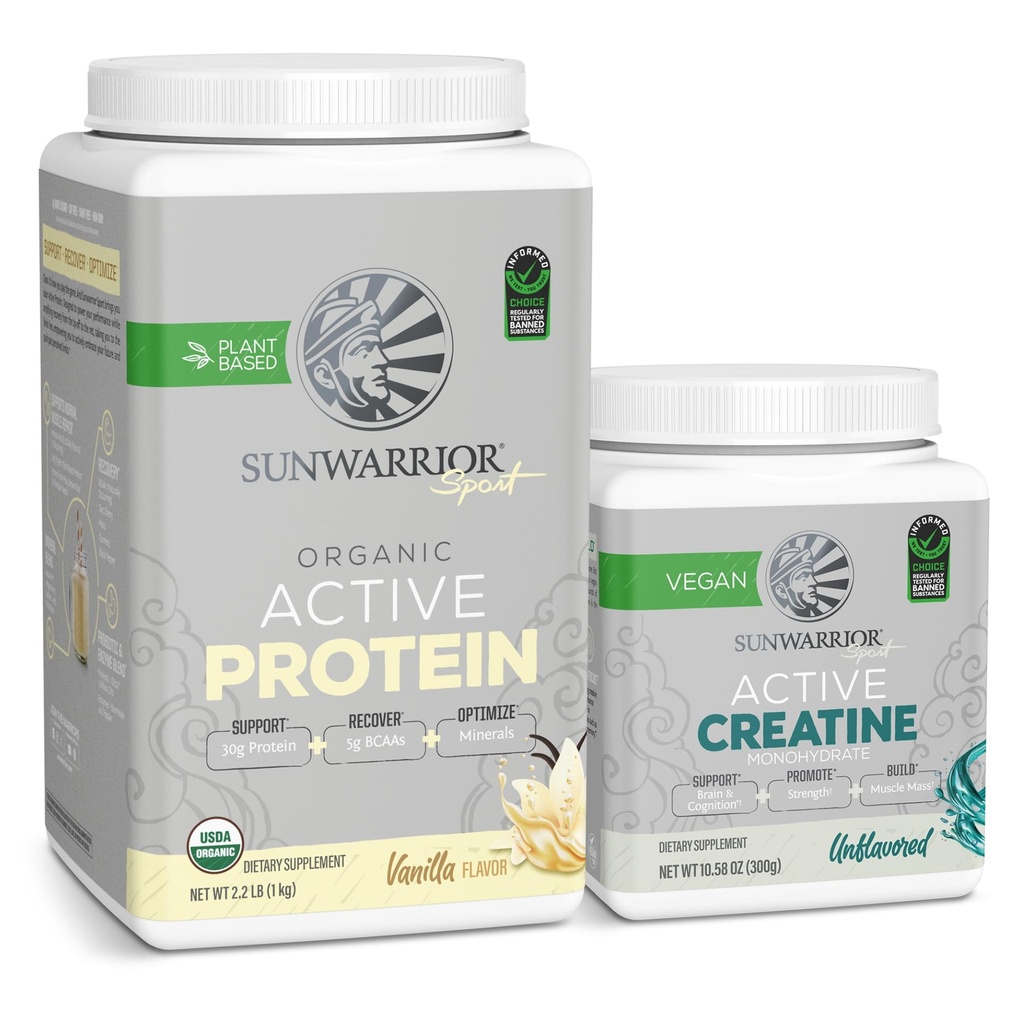 Sunwarrior Creatin Powder & Vanilla Active Organic Protein Powder Set 