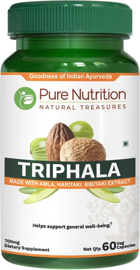 Pure Nutrition Triphala Extract 700mg - 60 Caps (Výťah Equiv. na 1900mg Triphala Fruit Powder) Non GMO 