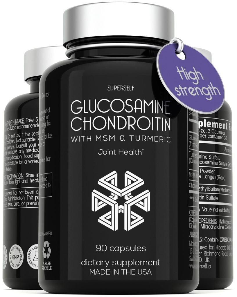 Glukozamín Chondroitín MSM s Turmeric - High Strength Joint Support Supplement for Adults Muži a ženy - 90 Kapsule - 1500mg Glukozamín Sulfate per Serving