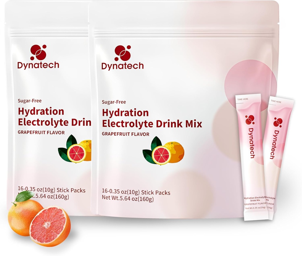 Dynatech Zero Sugar Electrolyte Drink Mix - Grapefruit - Hydratácia Prášok Pakety s 10 Elektrolyty & Vitamíny 