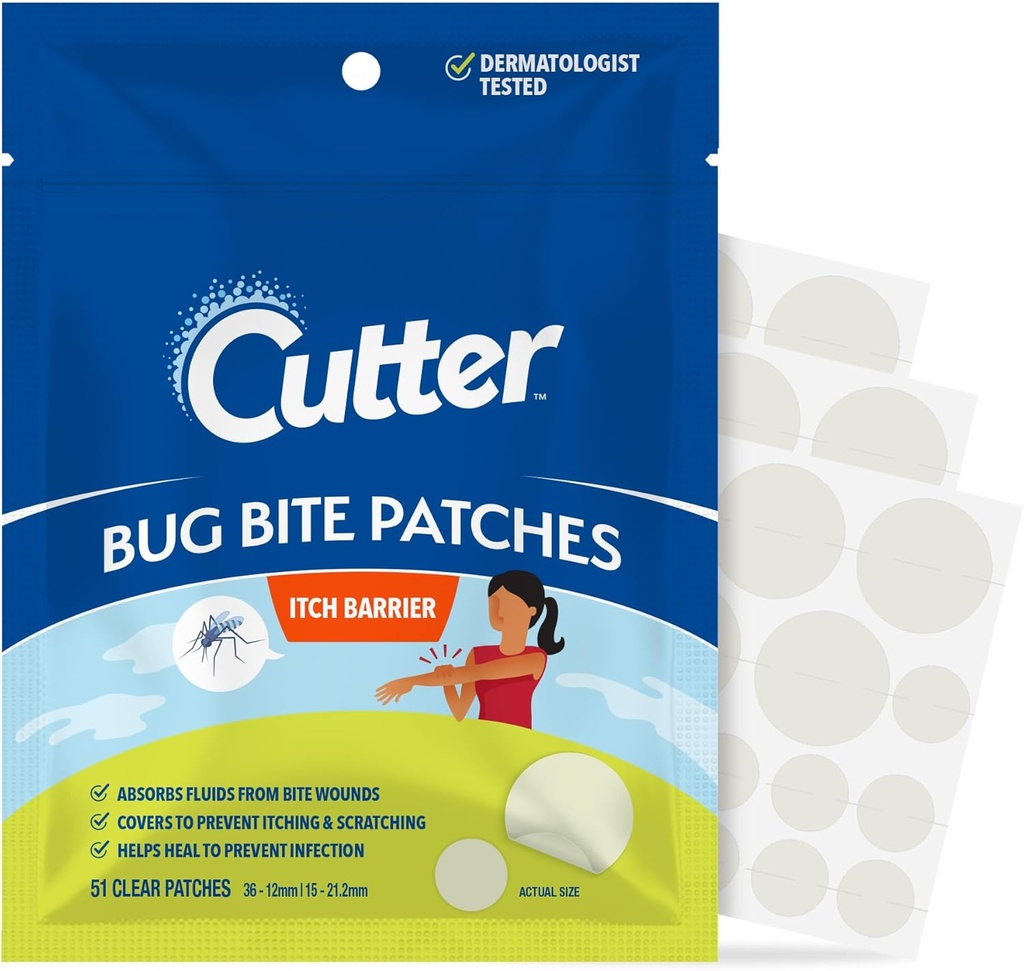 Cutter Bug Bite Patches Svrbí úľava Hydrocolloid Patches pre deti a dospelých, Absorbs Fluids, pomáha liečiť, zabraňuje škrabanie, Mosquito Svrbenie Relief, Hydrokortizón & Suction Tool Alternative, 51 Počet