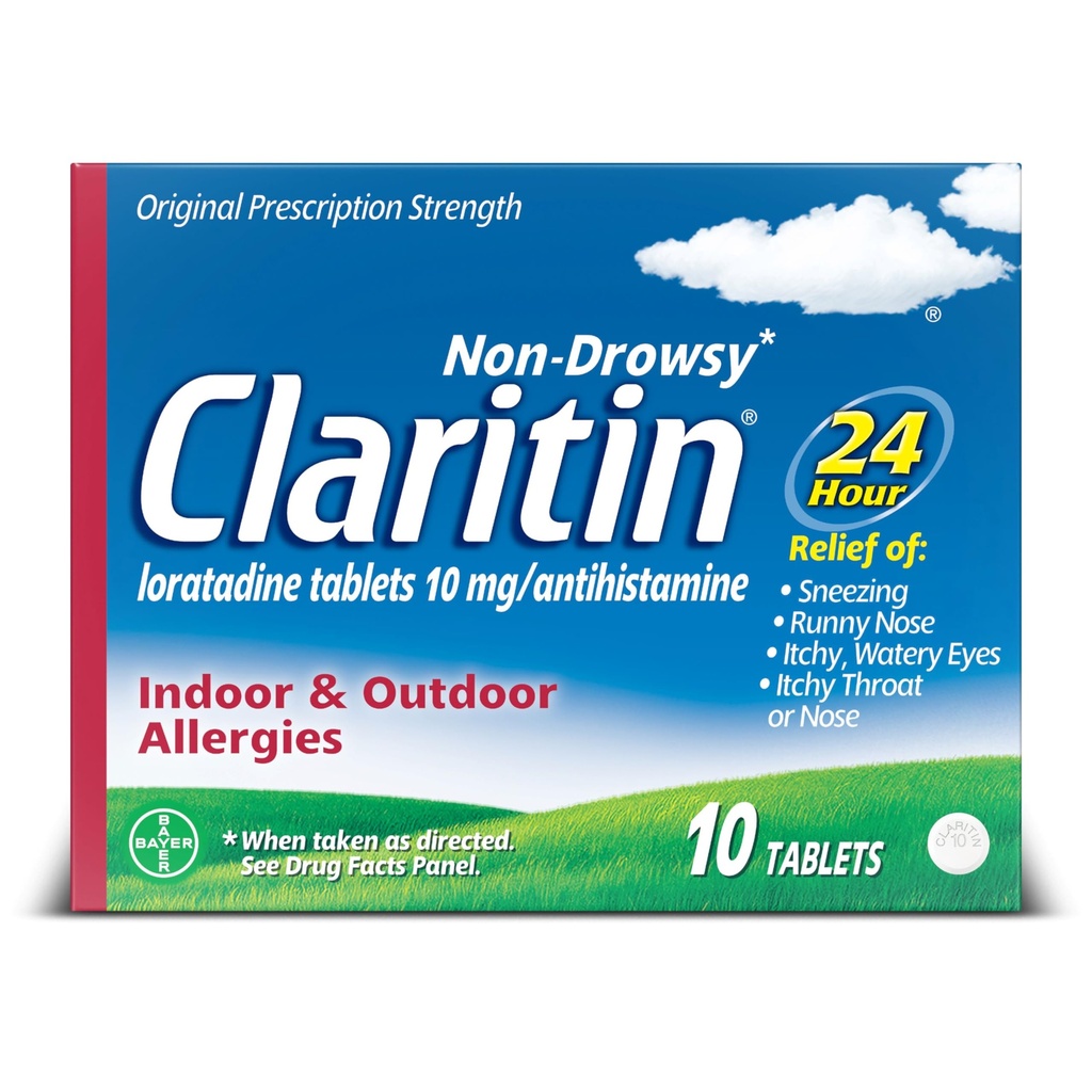 Claritin 24 HR Non Drowsy Alergy Medicine, Loratadin antihistaminiká tablety, 10 Ct