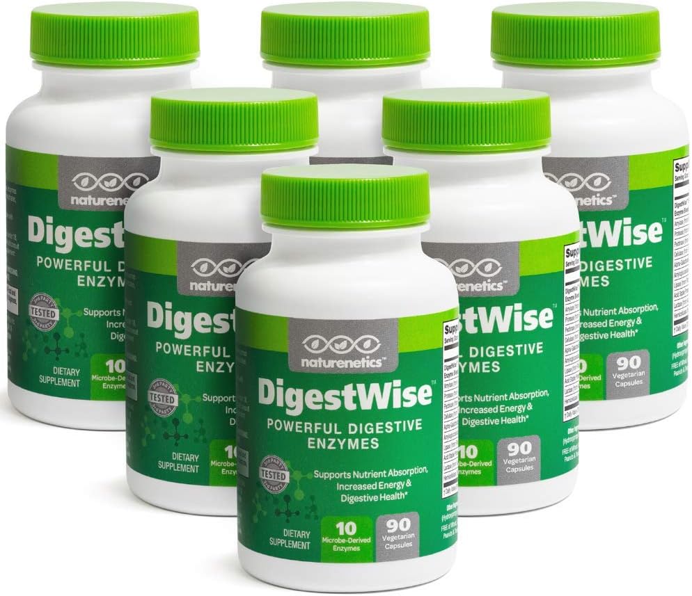 DigestWise Digestive Enzymes - 10 Výkonné Vegan Enzymes na podporu trávenia, plynu, Bloating & zápcha Relief - Keto Friendly - Lab tested - 90 Kapsule (6)
