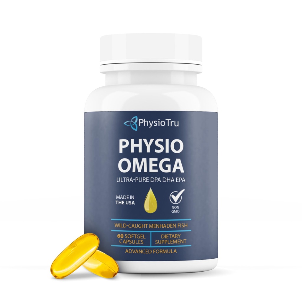Fyzio Omega 2400mg Fish Oil with Omega 3 Mastné kyseliny Supplement - Heart & Brain Health Supplements for Adults - Non-GMO, Burpless, Light Citrus Flavor, Trvalo dostupné - 60 Softgels, 30-Day Supply