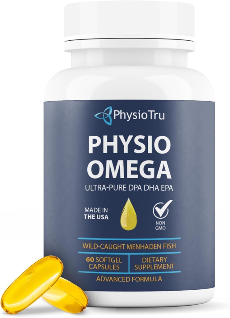 Fyzio Omega 2400mg Fish Oil with Omega 3 Mastné kyseliny Supplement - Heart & Brain Health Supplements for Adults - Non-GMO, Burpless, Light Citrus Flavor, Trvalo dostupné - 60 Softgels, 30-Day Supply
