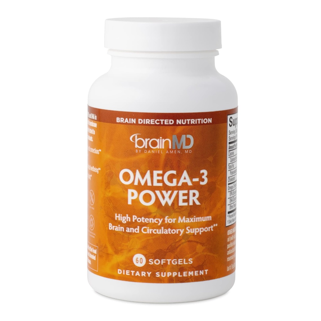 BRAINMD Dr Amen Omega-3 Power - 60 Kapsule - Joint & Immune Suplement - Obsahuje DHA & EPA - Gluten Free - 30 Servings