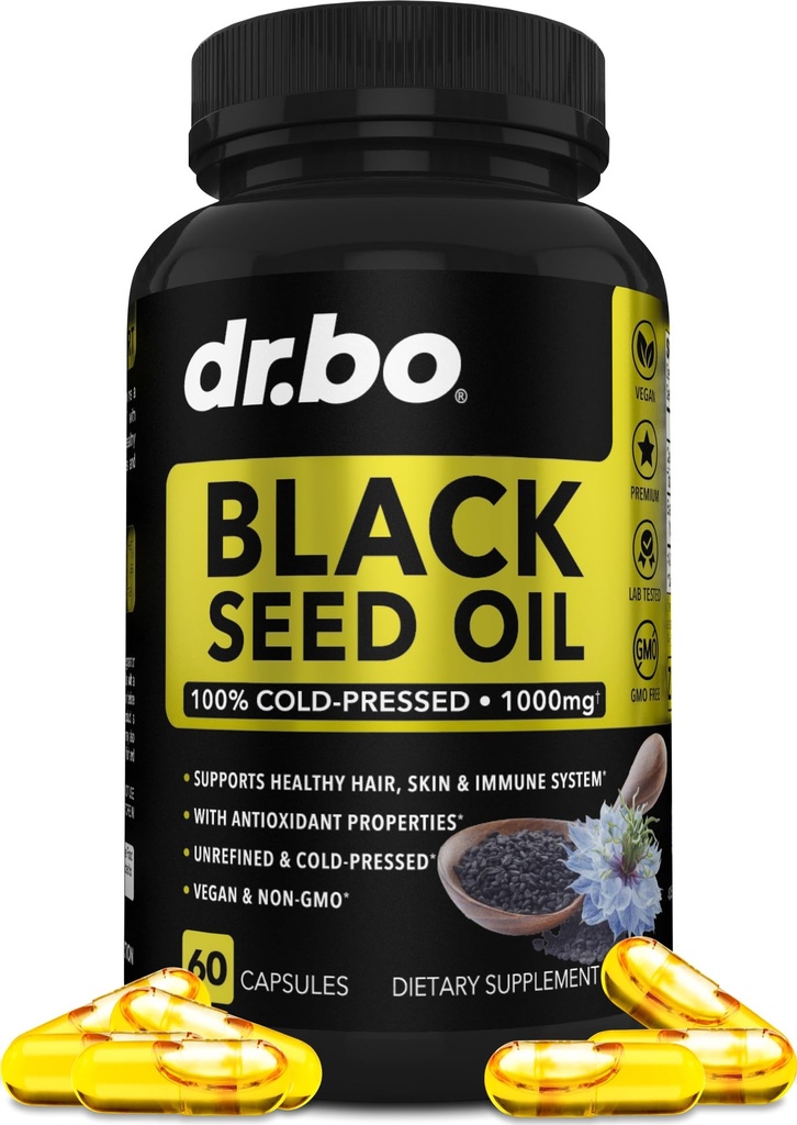 Black Seed Oil Capsulas Vegan - Pure Cold Pressed Black Seed Oil Nigella Sativa Cumin od Skin & Hair Health, 500mg, 1000mg Per 2 Kapsule Serving Blackseed Tekuté Kapsule Halal - 60 Softgels Pills