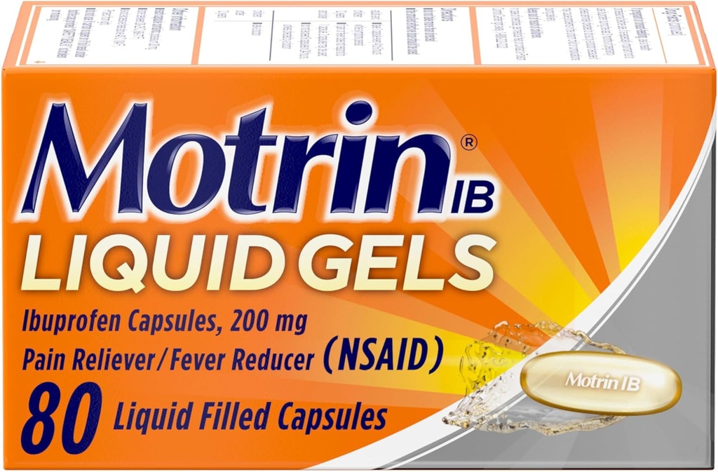 Motrin IB Ibuprofen 200 mg Tekuté gély, Ibuprofen Bolesť Reliever a horúčka Redukcia pre dospelých, Relief from Minor Artritída Bolesť, bolesti svalov, bolesť hlavy, Menštruačné kreatúry a bolesti chrbta, 80 ot