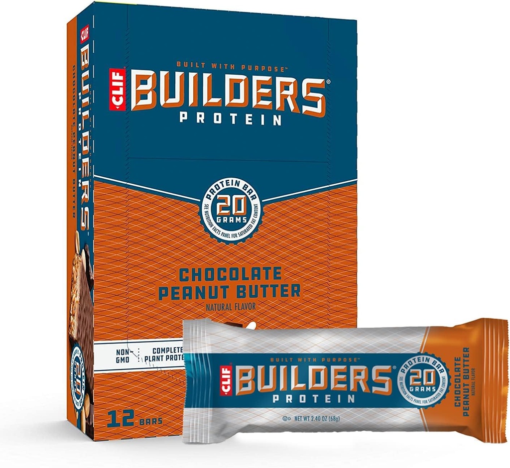 Clif Builders - Proteínové tyčinky - Čokoláda Arašidové maslo Ochutené - 20g Bielkoviny - bez lepku (2,4 Ounce, 12 gróf)