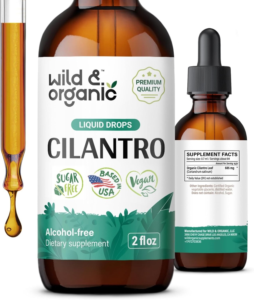 Wild & Organic Cilantro kvapky - Detox Čistiť s tekutým Cilantro doplnok - koriander Leaf Extract Tincture - Vegan, cukor a alkohol-free - 2 fl oz