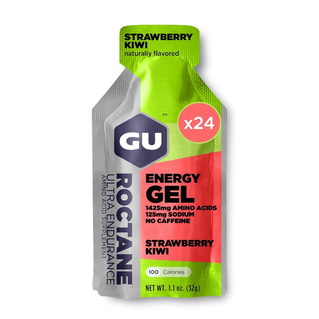 GU Energy Roktán Ultra Endurance Energy Gel, Vegan, Gluten-Free, Košer, a Dairy-Free On-The-Go Športová výživa pre beh, bicyklovanie, Turistika alebo lyžovanie, Jahodové Kiwi (24 pakety)