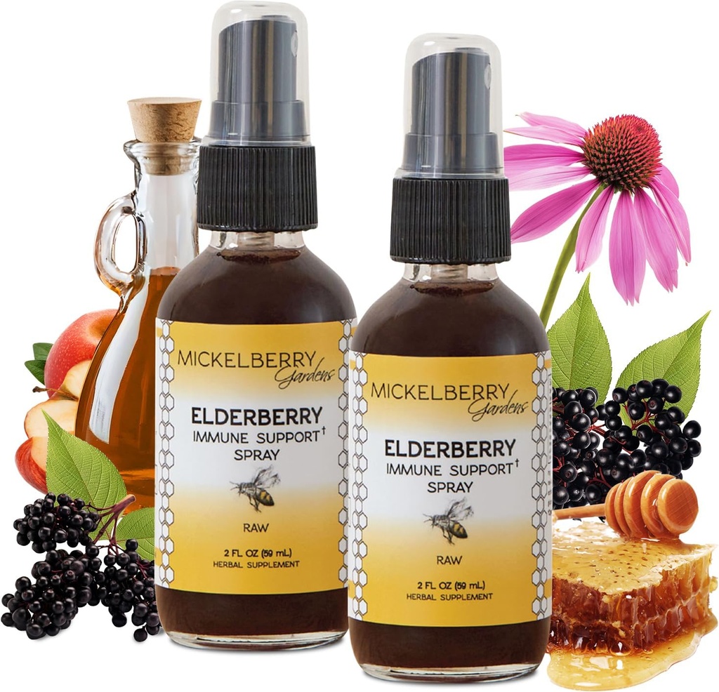 Mickelberry Gardens Elderberry Honey Propolis Sprej na hrdlo - Prírodná imúnna podpora a hrdlo pre deti a dospelých, 2 ounce (Pack of 2)