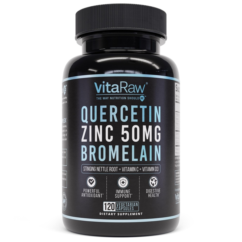 Quercetin s 500 mg kapsuly, podporuje imunitnú odpoveď, spoločný komfort a celkový wellness - vitamín C, zinok 50 mg a vitamín D3 5000 IU - Imunitné zdravotné pilulky