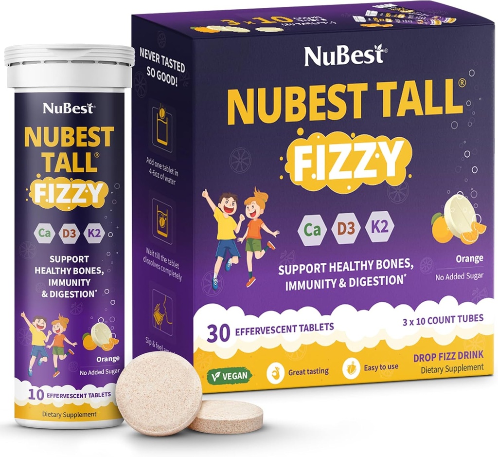 NuBest Tall Fizzy - Bone Strength, Imunita, Tráviace zdravie pre deti Vek 4+ & Teens 