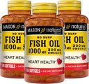 Mason Natural No Burp Fish Oil 1000 mg Omega,3 300 mg, podporuje normálne zdravie srdca, 100 Softgels (Pack of 3)