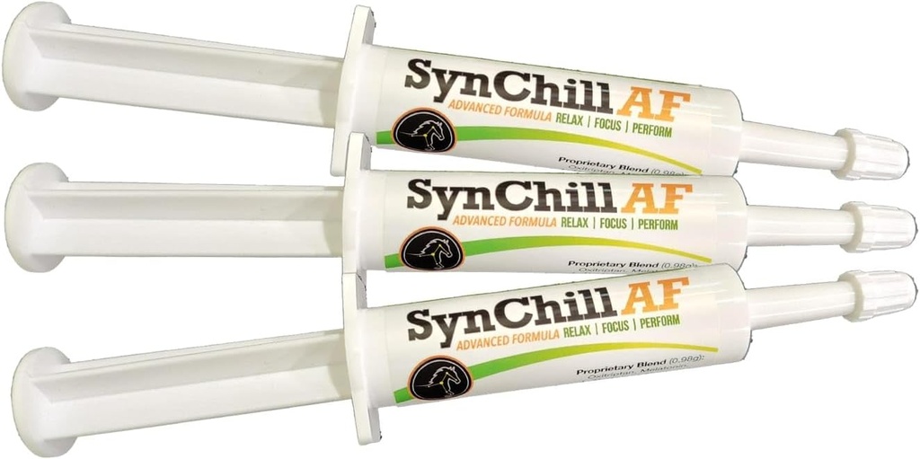 SynChill AF upokojujúci gél pre nervové kone - Single Serving - Advanced Formula s L-Theanine, Zvýšená potencie, 100% prírodný doplnok, Disposition & Confidence podpora pre kone - 3 balenie