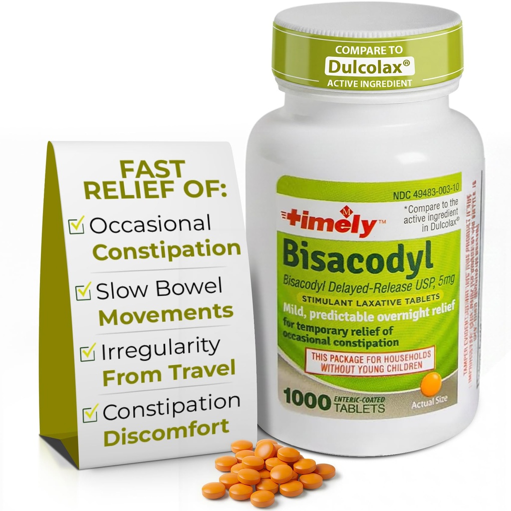 Včasné preháňadlo Bisakodyl 5 mg tablety - Stimulačné preháňadlá pre Zápcha Rýchle pôsobenie a nežné - Jednodňové Zápcha Relief pre dospelých -1000 tabliet