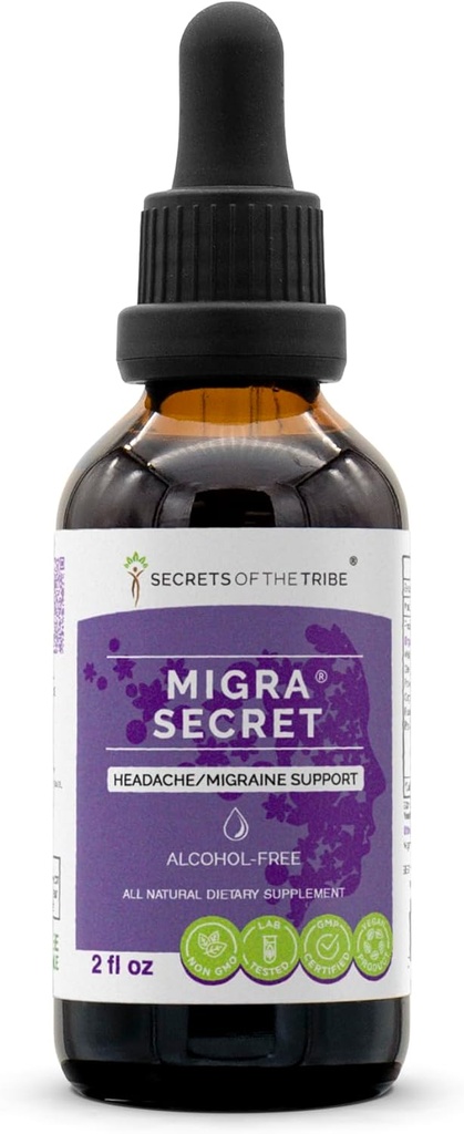 Tajomstvá kmeňa - Migra tajomstvo, bolesť hlavy/Migraine podpora, Bylinné doplnky Blend kvapky bez alkoholu tekutý extrakt (2 fl oz)