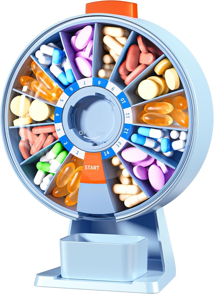 Zoksi Veľký pilulky Organizátor, Denné pilulky box pre 7 alebo 14 dní, Wall-Mountable pilulky Dispenser Hold pre medicínu, vitamín alebo doplnky, Týždenné pilulky Prípad s jednoduchým tlačidlom (modrá)