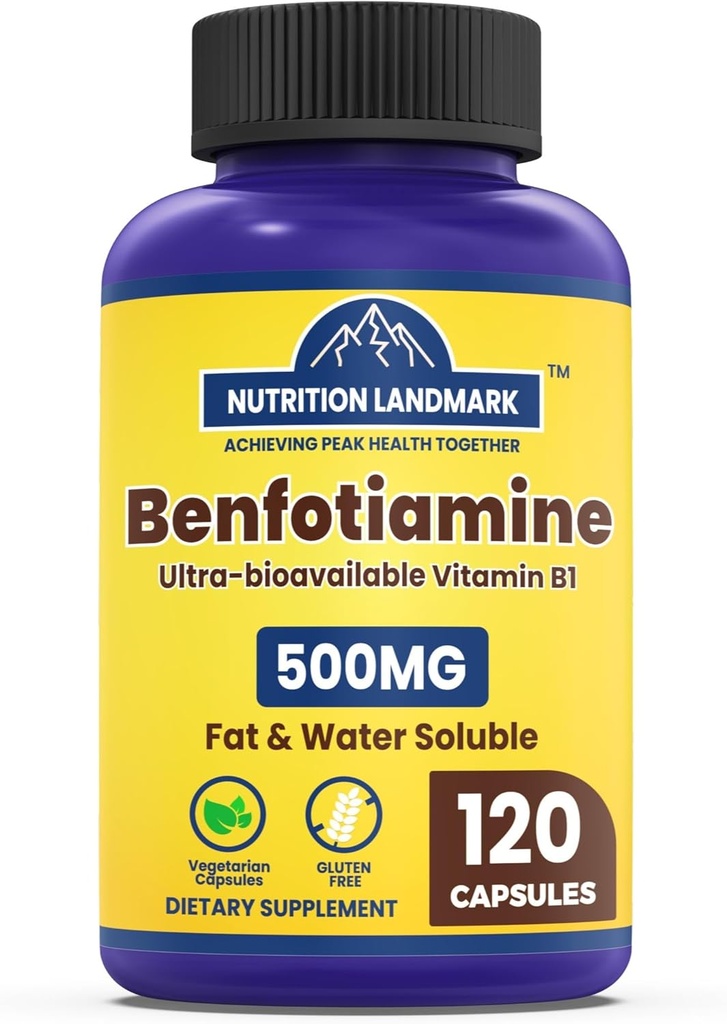 Benfotiamín, 500 mg, rozpustná forma tiamínu, zdravý metabolizmus, ultra- biologicky dostupný vitamín B1, vysoká potencia, bezlepková, ne- GMO, vegetariánska, 120 kapsúl