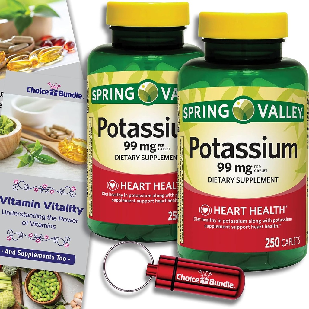 Choice Bundle Jarné údolie Draslík Srdce Zdravie Dietetické Supplement Caplets 99 mg 250 CT 2 pk (500 celkom) + 