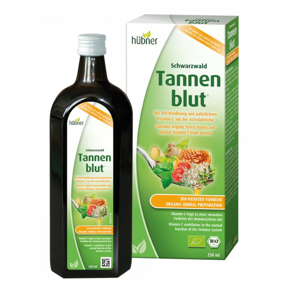 Hubner Tannenblut Organic Herbal Preparation, Honey Cough Sirup, Cold and Wore Throat Support, Ukľudňujúca úľava, Vitamín C Supplement pre dospelých a deti 4 a staršie, Kosher a bez alkoholu, 250 ml