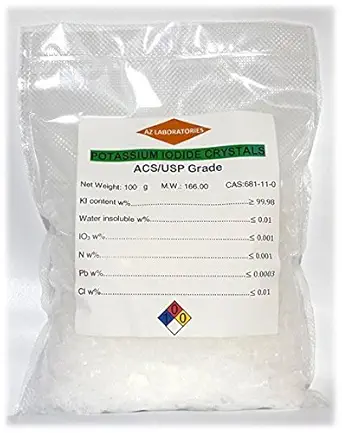 Iodid draselný, 100 gramov USP. Jemné kryštály prášok