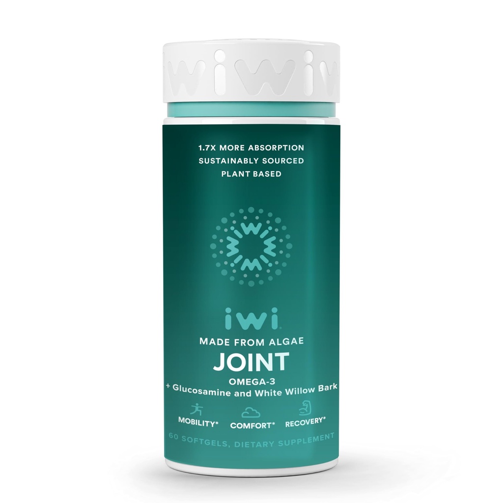 Iwi Life Joint Omega-3, 60 Softgels (30 Servings), Plant-Based Algae Omega-3 s glukozamínom, Podpora mobility Dietary Supplement, Krill & Fish Oil Alternative, No Fishy Dochute