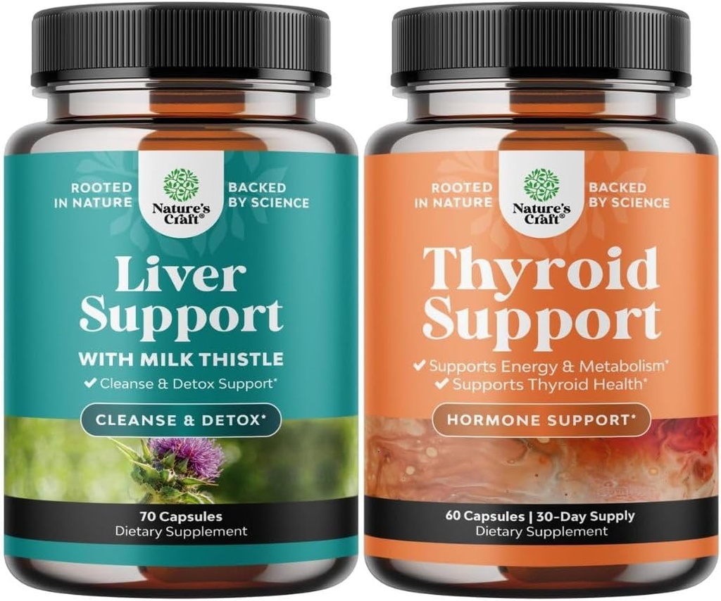 Bundle of Liver Cleanse Detox & Repair Formula a bylinné štítnej žľazy podporný komplex - s mliekom Thitle Púpava Root Turmerica a Artičoky extrakt - Mood Enhancer Energy Supplement for Thyroid Health