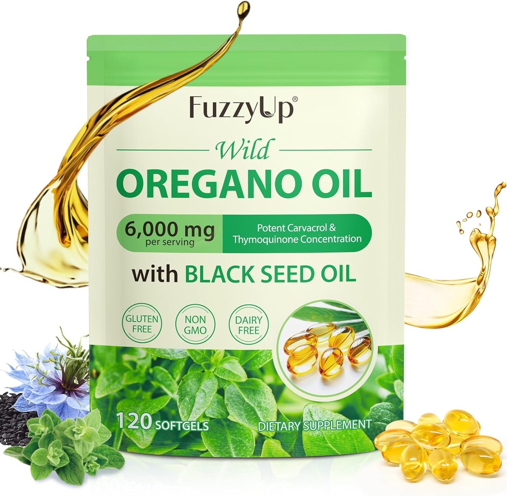 Oregano Oil Capsules, 2 in 1 6000mg Oregano Oil with Black Seed Oil 200mg, Oil of Oregano Softgels 120 Count, Organic Oregano Oil Capsules, Immune Support, Non-GMO, Dairy-free, Gluten-free