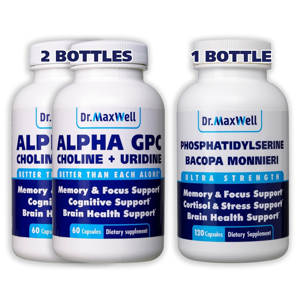 Alpha GPC & Uridín 2X 60 kapsúl + Fosfatidylserín a Bacopa 1x 120 kapsúl, 2 mesiace