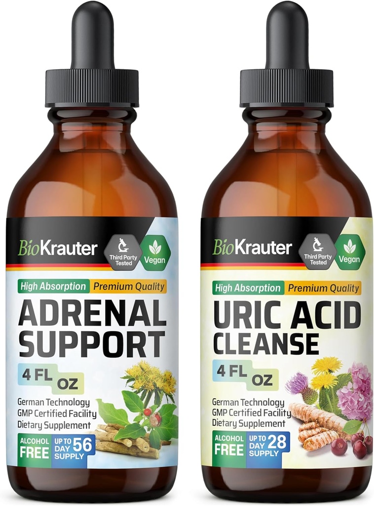 BIO KRAUTER Adrenal Support Tinture 4 Fl. Oz. & Uric Acid Support Tinture 4 Fl. Oz.