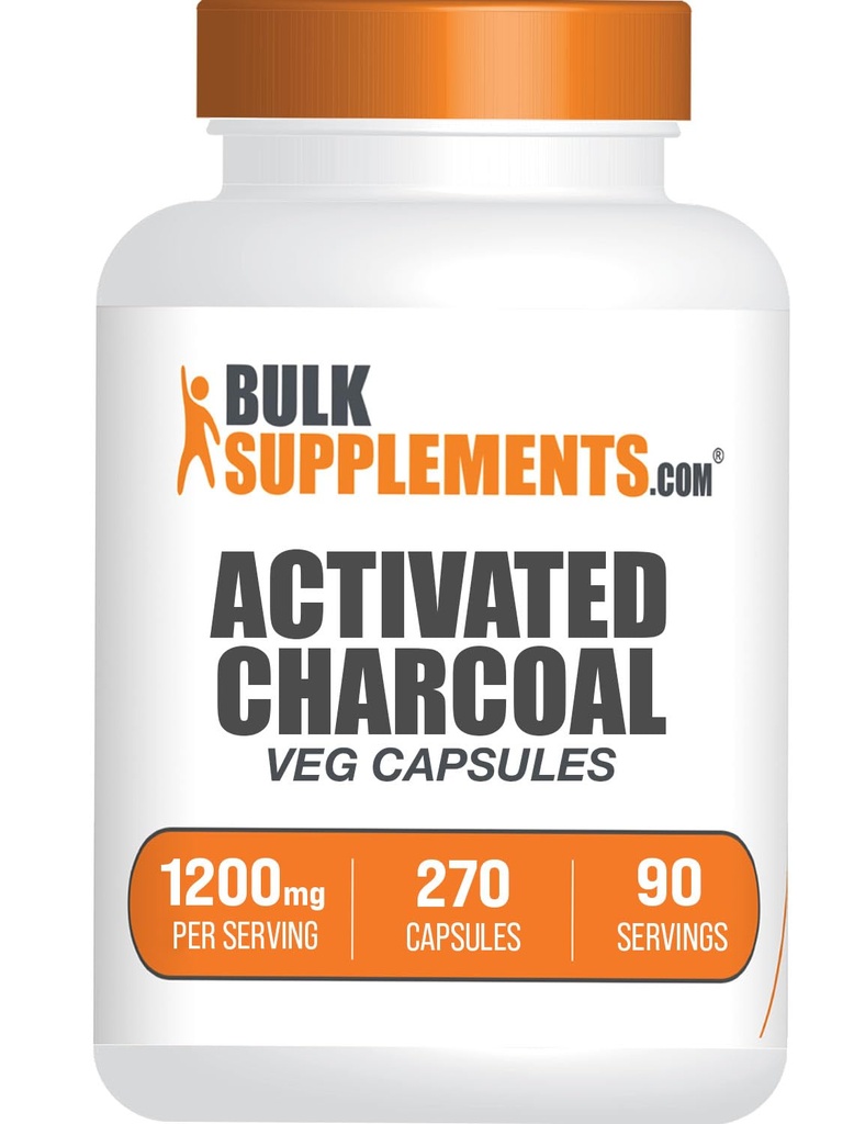 BulkSupplements.com Aktivované Charcoal Kapsule - Coconut Charcoal, Aktivované Charcoal na podporu obličiek, Aktivované Charcoal Pills - Vegan, 3 Kapsule na obsluhu (1200mg), 270 Veg Kapsule