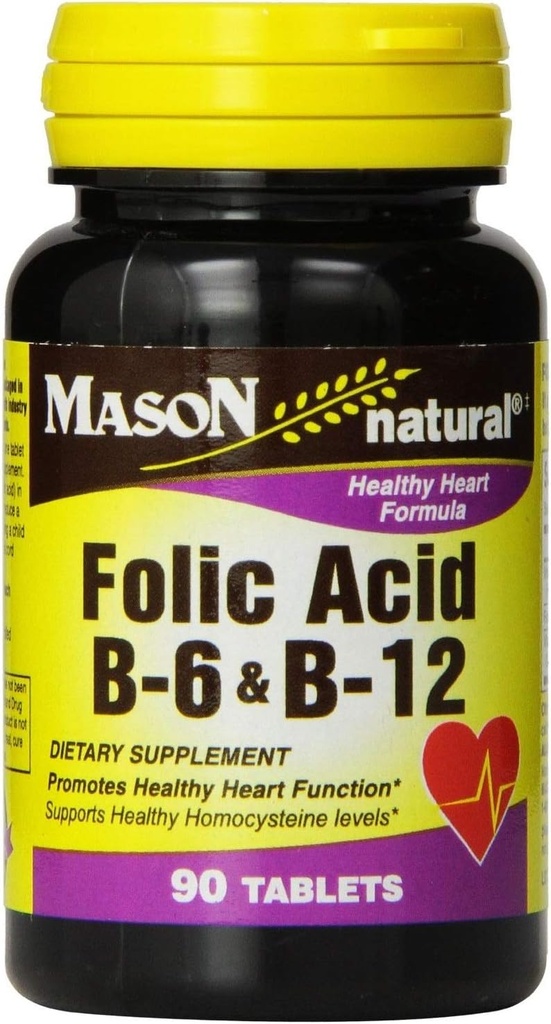 Mason Natural Folic Acid, B-6 & B-12 Tablety 90 ea (Pack of 2)