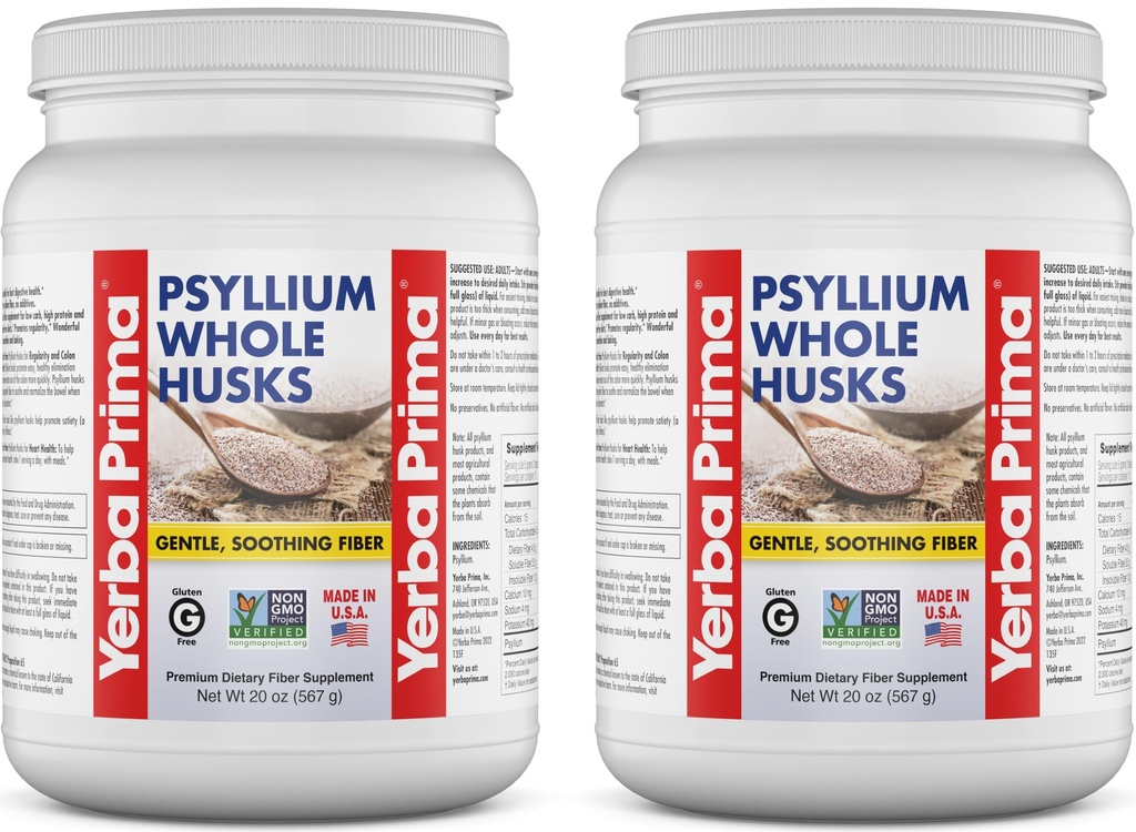 Yerba Prima Celo Psyllium Husk Fiber Supplement 20 oz (Pack of 2) - Vegan, Gluten Free, Non-GMO