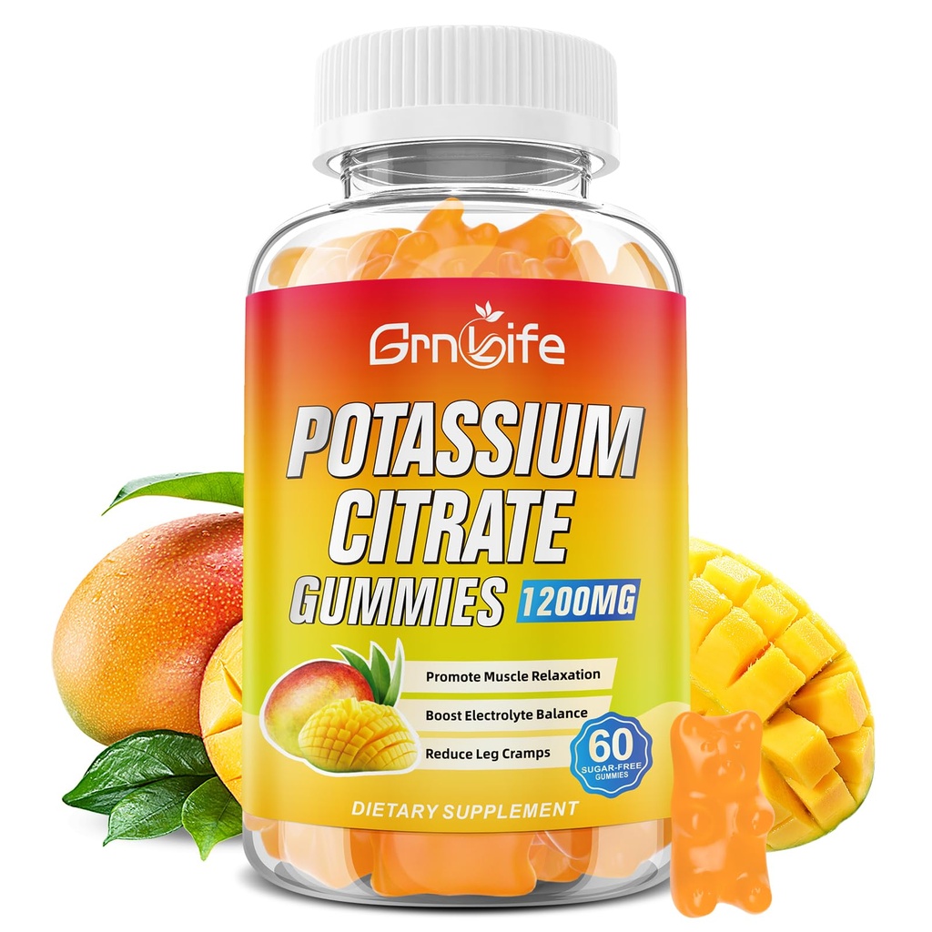 Dusičnan draselný Gummies, s vysokým obsahom draslíka Supplement Gummies 1200mg pre dospelých a deti, podpora nohy Crumpy a svalového zdravia, Vegan, Mango Flavor 60 Počet