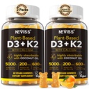 Vitamín D3 5000iu & K2 (ako MK7 ) 200mcg Gummies + 600mg Vápnik, s kokosovým olejom pre vysokú absorpciu, maximálna sila Vitamín D3 K2 doplnok - Podpora pre kostné svaloviny Immune, Vegan 2Packs