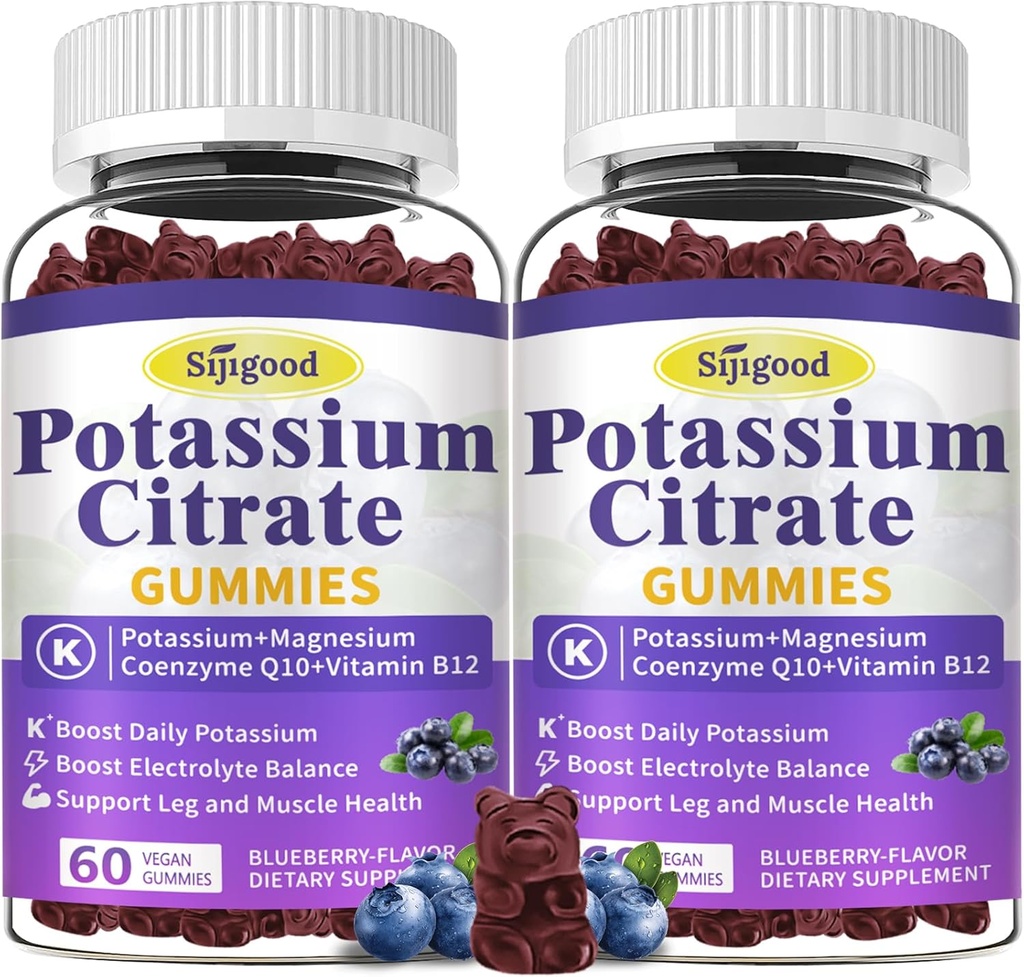 2 balenie Dusičnan draselný Gumies, Draslík doplnok pre svalové zdravie, Noha Cramp Relief & Electrolyte Balance, Vegan, Non-GMO, Gluten-free, čučoriedková chuť, 120 Počet