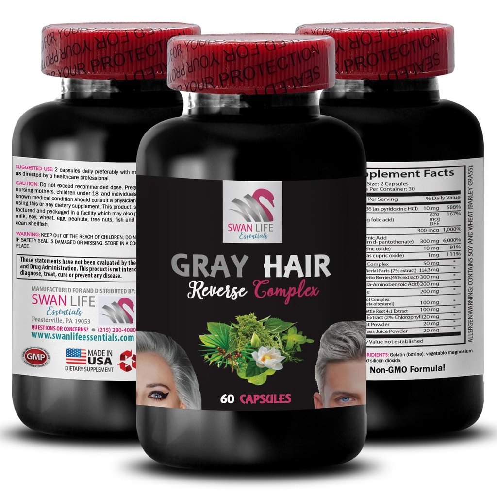 Rastlina Sterol Complex - GRAY HAIR REVERSE - svieža vlasy, žiarivý lesklý, vlasy iskrenie, revitalizačné zloženie, mladistvý tón, omladenie vlasov, lesk vlasov, prírodná farba vlasov 1 Fľaša 60 Kapsule
