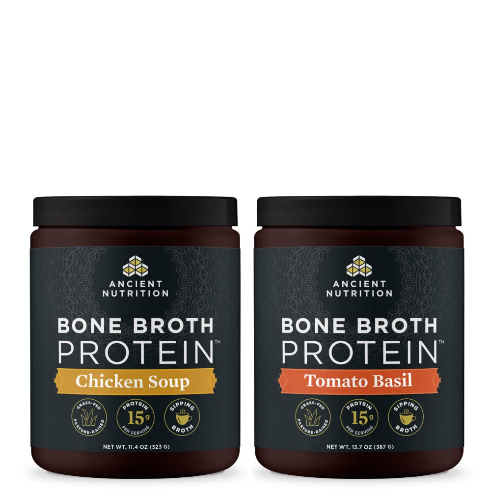 Staroveká výživa Bone Brot Protein prášok, Kuracie polievka, 15 Slúži + Bone Brot Protein prášok, Paradajková bazalka, 15 Slúži