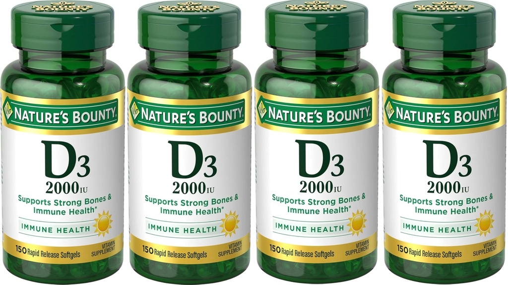Prírodné Bounty Vitamín D3 2000 IU Softgels 150 ea (Pack of 4)