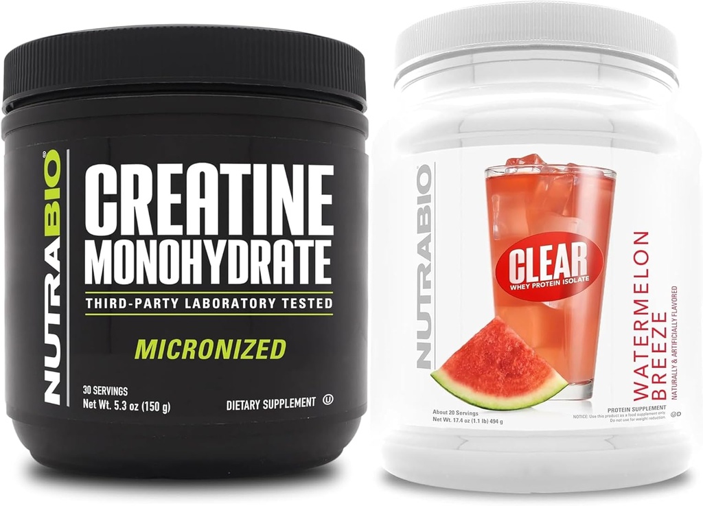 NutraBio Creatin Monohydrát, Neochutený, (150 g) a Clear Wheey Protein Isolát, (Watermelon Breeze) Dodatok Bundle 