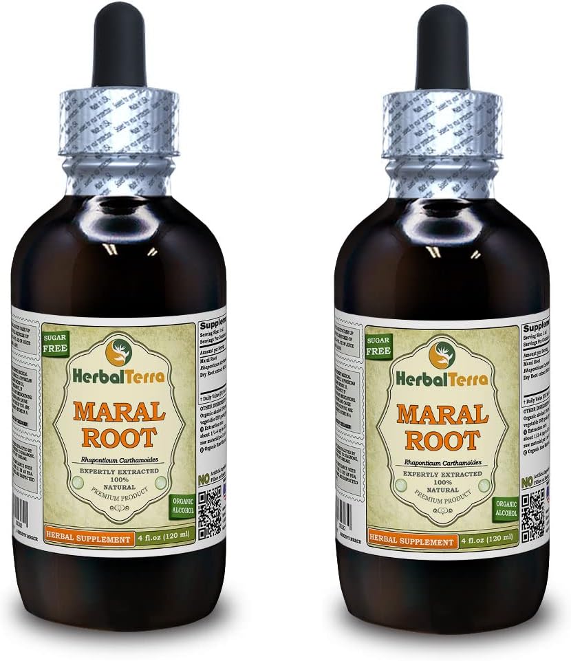 Maral Root (Rhaponticum Carthamoides) Tinculation, Organic Sušená koreňová kvapalná extrakcia (názov brada: bylinný terasa, hrdo vyrobené v USA) 2x4 fl.oz (2x120 ml)