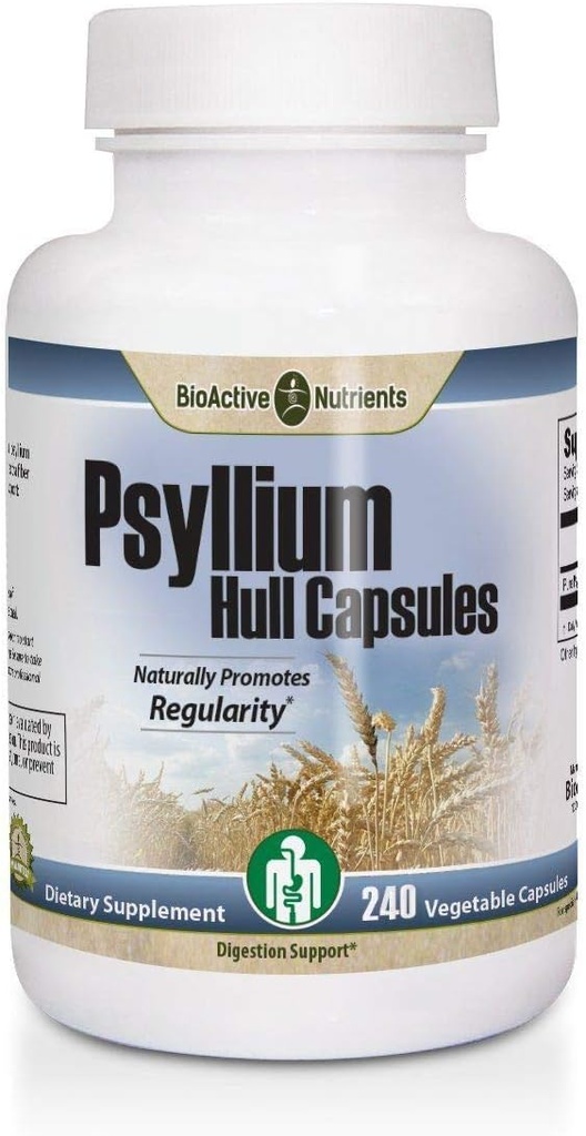 BIOACTIVE NUTRIENTS Psyllium Plus - 60 Caps - bez cukru - Psyllium Husk Powder Fiber Capsules - Psyllium Husk Caps - Natural Fiber Supplement